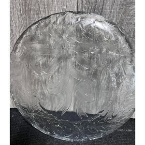 Arcoroc Clear Holiday Platter Etched Holly and Wreath Design